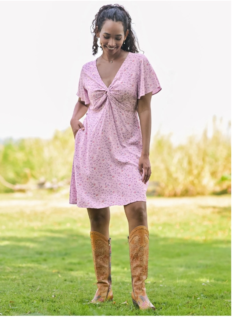 April Cornell Ambrosia Short Dress , Lavender pink floral